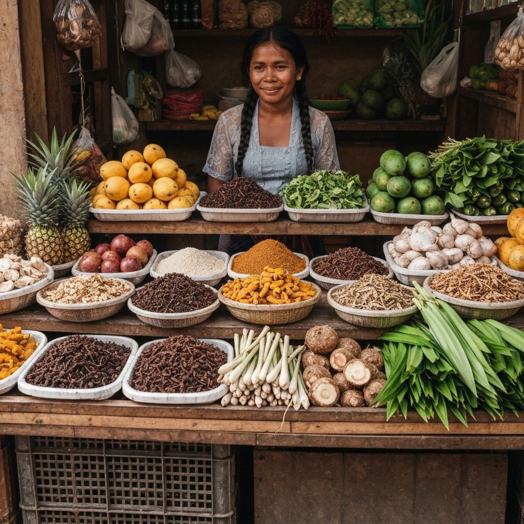Tropical island market scene with fresh natural ingredients